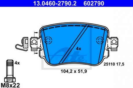 Комплект гальмівних колодок, дискові гальма ATE 13.0460-2790.2 (фото 1)