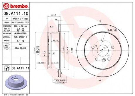 Тормозной диск BREMBO 08.A111.11