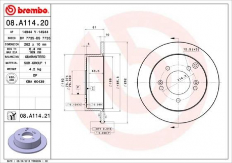 Тормозной диск BREMBO 08.A114.20 (фото 1)