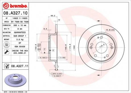 Гальмівний диск BREMBO 08.A327.11 (фото 1)