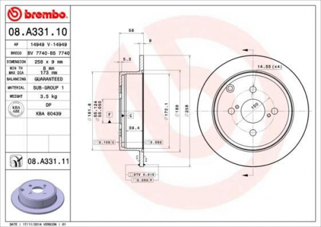 Гальмівний диск BREMBO 08.A331.10 (фото 1)
