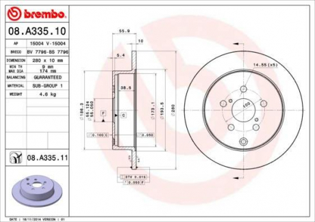 Гальмівний диск BREMBO 08.A335.10 (фото 1)