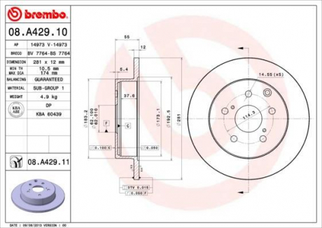 Тормозной диск BREMBO 08.A429.10 (фото 1)