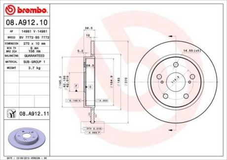 Гальмівний диск BREMBO 08.A912.10 (фото 1)