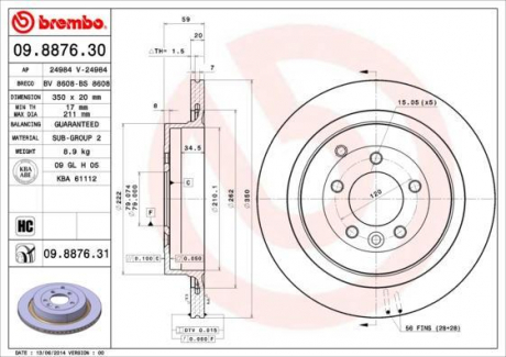 Гальмівний диск BREMBO 09.8876.31 (фото 1)