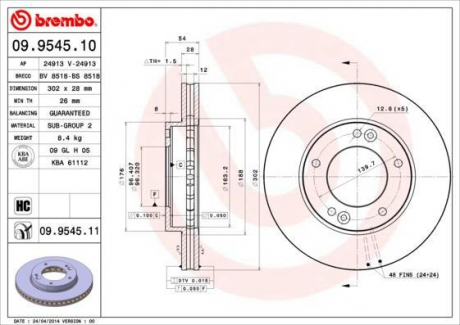 Гальмівний диск BREMBO 09.9545.10 (фото 1)