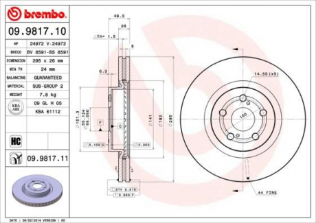 Тормозной диск вентилируемый BREMBO 09.9817.10