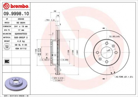 Гальмівний диск BREMBO 09.9998.10 (фото 1)