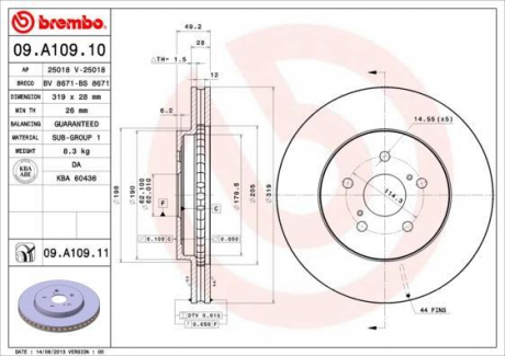 Гальмівний диск BREMBO 09.A109.11 (фото 1)