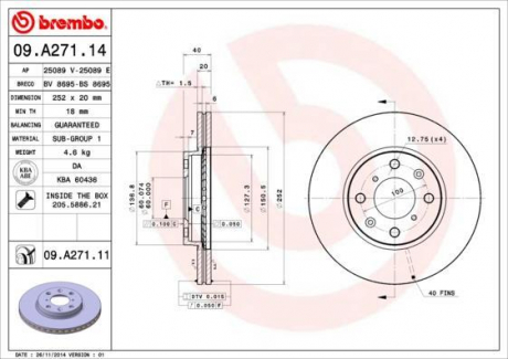 Гальмівний диск вентильований BREMBO 09.A271.14