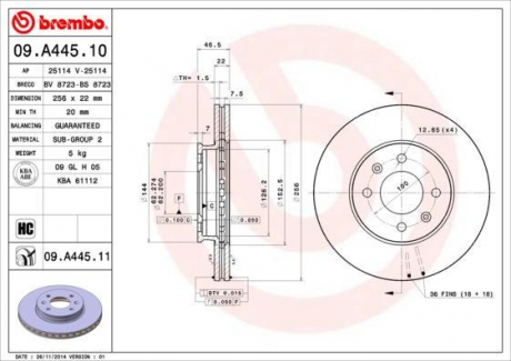 Гальмівний диск вентильований BREMBO 09.A445.10