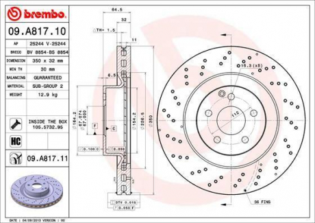 Гальмівний диск вентильований BREMBO 09.A817.11 (фото 1)