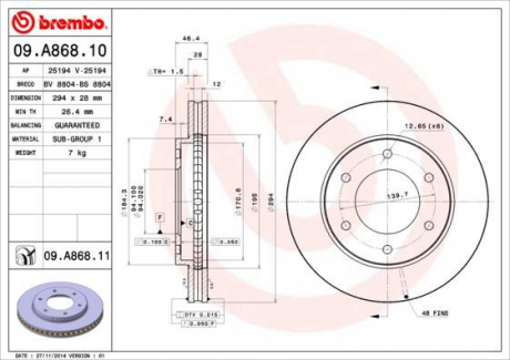 Гальмівний диск BREMBO 09.A868.10 (фото 1)