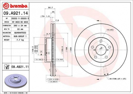 Гальмівний диск BREMBO 09.A921.11 (фото 1)
