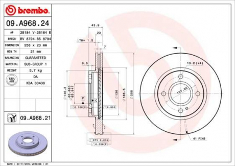 Гальмівний диск BREMBO 09.A968.24 (фото 1)