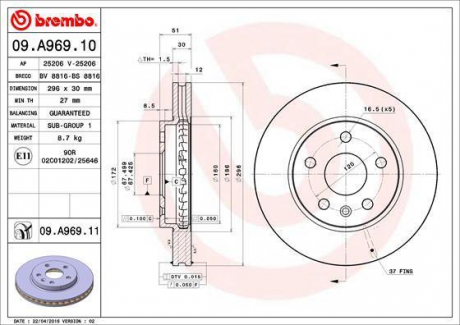 Тормозной диск BREMBO 09.A969.10