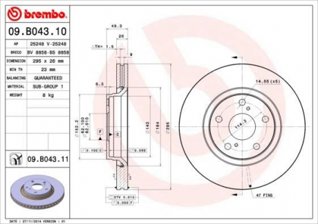 Гальмівний диск BREMBO 09.B043.10 (фото 1)