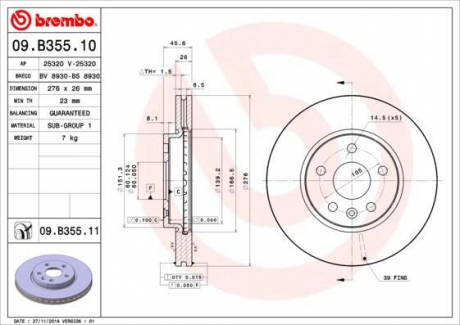 Тормозной диск BREMBO 09.B355.10