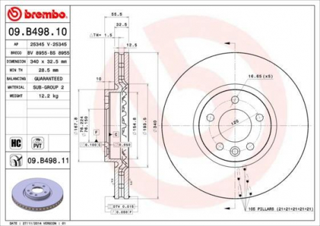 Тормозной диск BREMBO 09.B498.10 (фото 1)