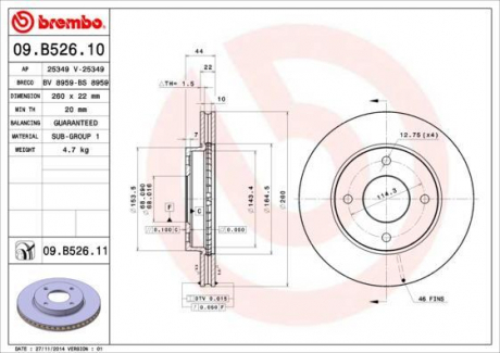 Гальмівний диск BREMBO 09.B526.10 (фото 1)