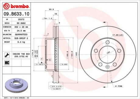 Тормозной диск BREMBO 09.B633.10