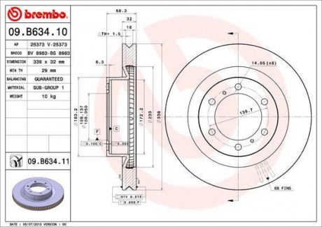 Гальмівний диск передній BREMBO 09.B634.11 (фото 1)