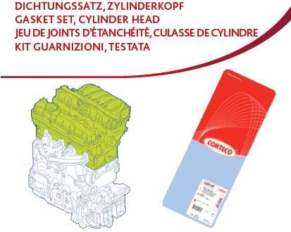 Комплект прокладок головки блоку ціліндрів DAEWOO Lanos, Nubira 1,6 16V 97- CORTECO 417006P (фото 1)