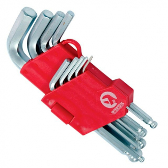Набор Г-образных шестигранных ключей с шарообразным наконечником, 9 ед.,1,5-10 мм, Cr-V, 55 HRC Small Intertool HT-0605