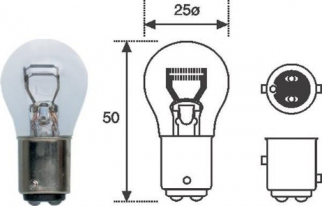 Лампа розжарювання P21 / 5W 12V BAY15d MAGNETI MARELLI 008528100000 (фото 1)