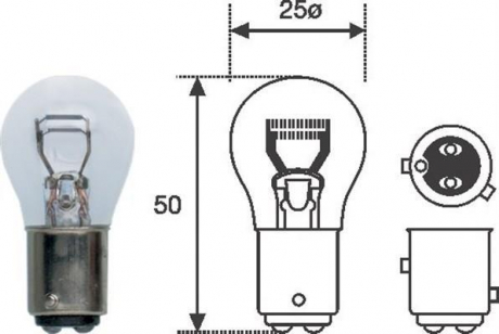 Лампа накаливания P21/4W 12V BAZ15d MAGNETI MARELLI 008529100000 (фото 1)