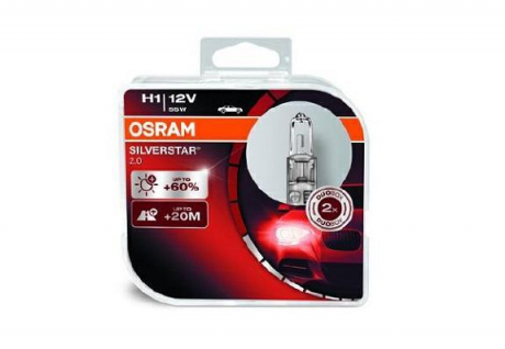 Лампа галогенная +60% (2шт) Silverstar 55W H1 OSRAM 64150SV2-HCB (фото 1)