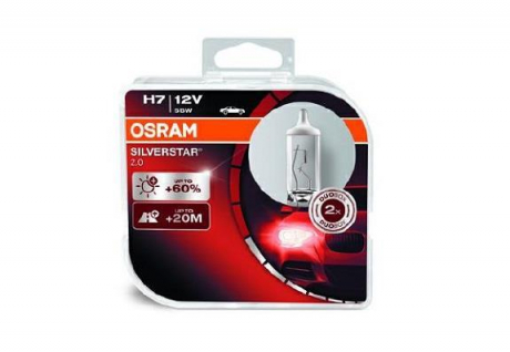 Лампа галогенная +60% (2шт) Silverstar 55W H7 OSRAM 64210SV2-HCB (фото 1)