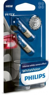 Лампа накаливания H6W WhiteVision12V 6W BAX9s (2шт blister) PHILIPS 12036WHVB2 (фото 1)