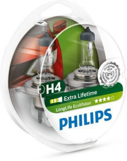 Лампа накаливания H4 12V 60 / 55W P43t-38 LongerLife Ecovision 2шт PHILIPS 12342LLECOS2 (фото 1)