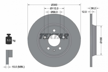 Диск гальмівний AUDI A4 / A5 / A7 / Q5 "R D = 300mm" 07 >> TEXTAR 92160103 (фото 1)
