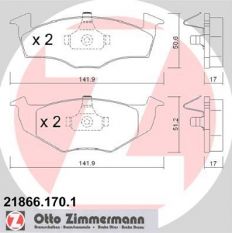 Колодки тормозные дисковые ZIMMERMANN 21866,170,1 (фото 1)
