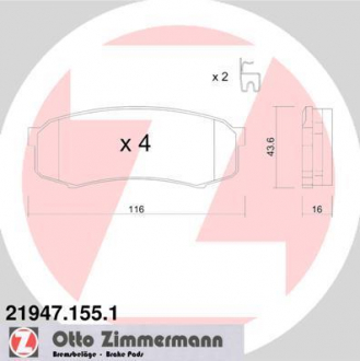 Колодки гальмівні дискові ZIMMERMANN 21947.155.1 (фото 1)