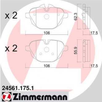 Колодки тормозные дисковые ZIMMERMANN 24561.175.1 (фото 1)